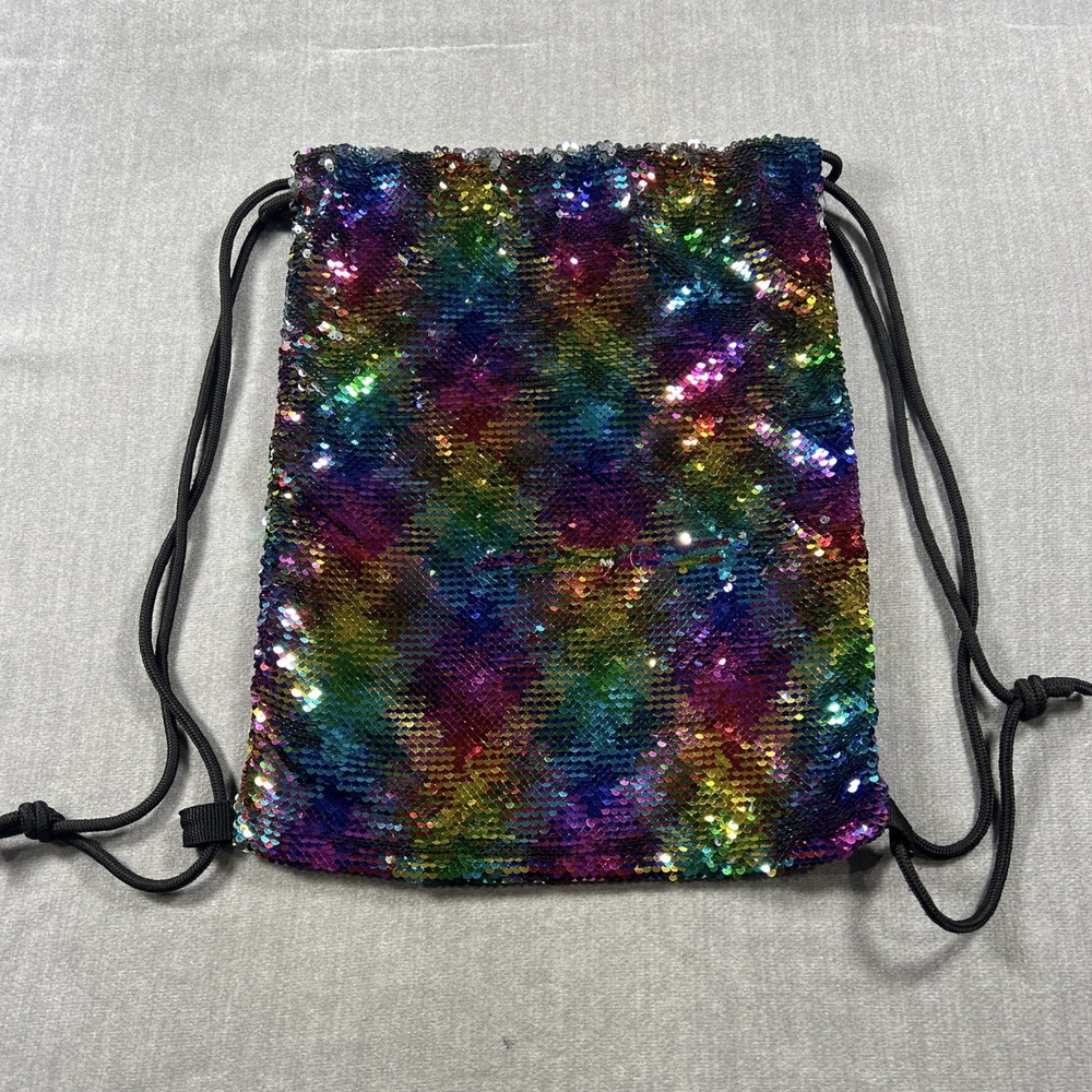 Mermaid Sequin Drawstring Backpack Colorful Rainbow Pride Sparkly
